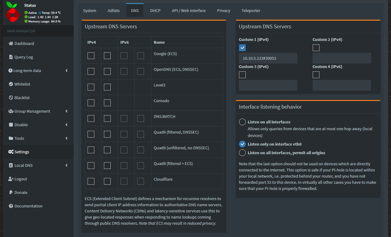 Pi-hole DNS Settings Updated